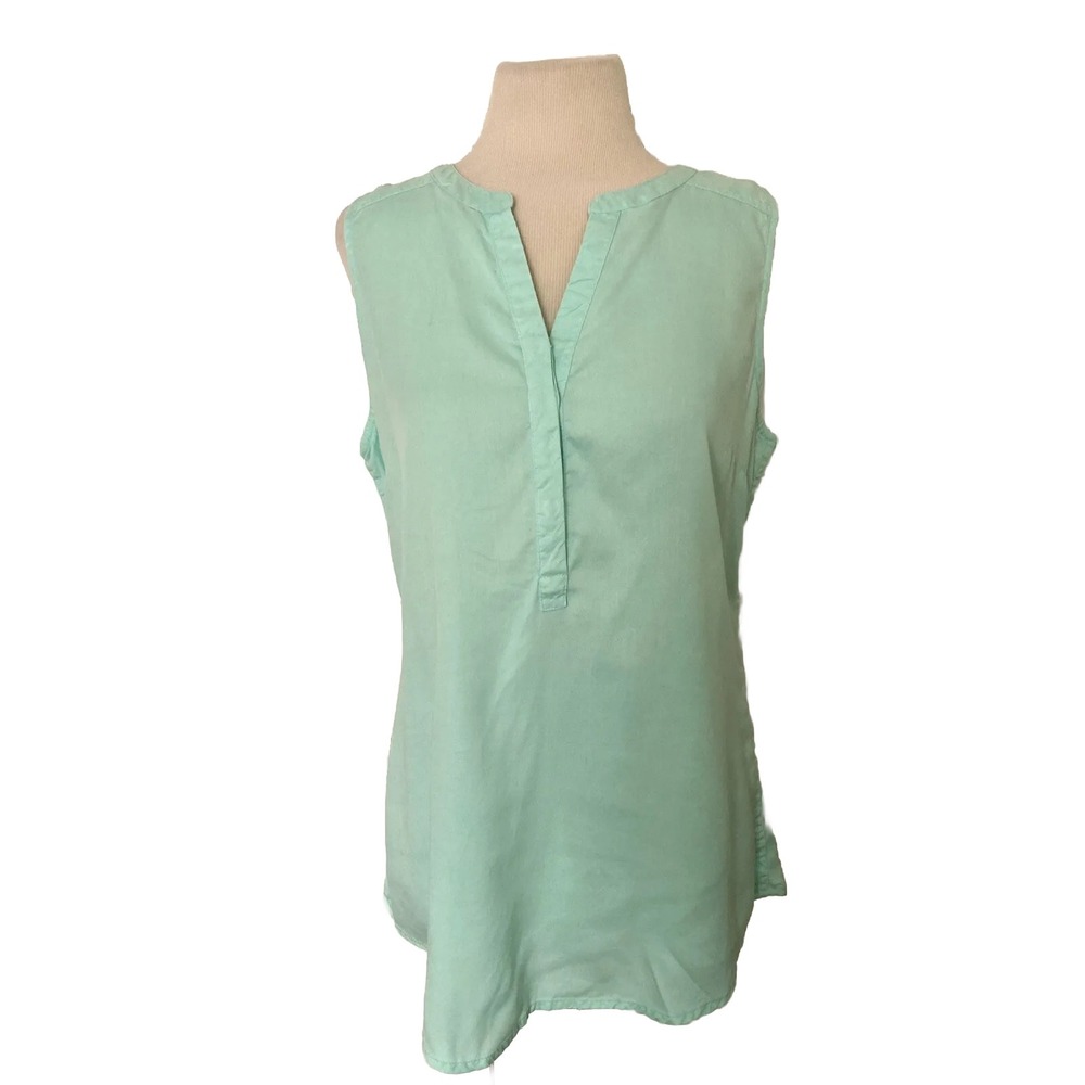 Cottagecore Crown And Ivy Shirt Sz M Green sleeveless keyhole back Boho prairie